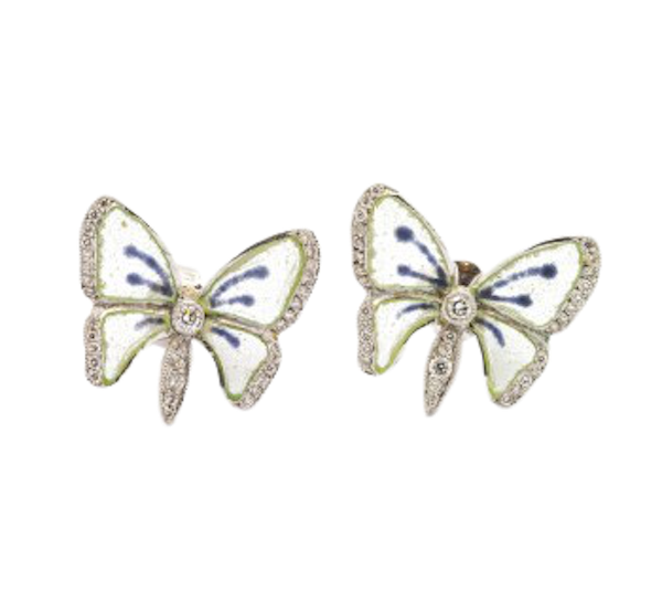 Moira Plique À Jour Enamel, Diamond And White Gold Butterfly Earrings - image 1