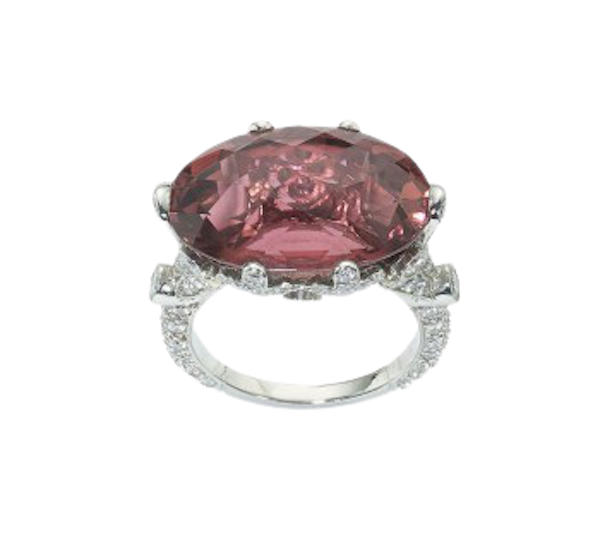 Pink Tourmaline Diamond And Platinum Ring - image 1
