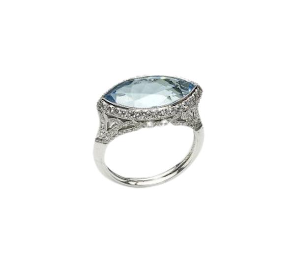 Modern Aquamarine Diamond and Platinum Cluster Ring, 4.69ct - image 1