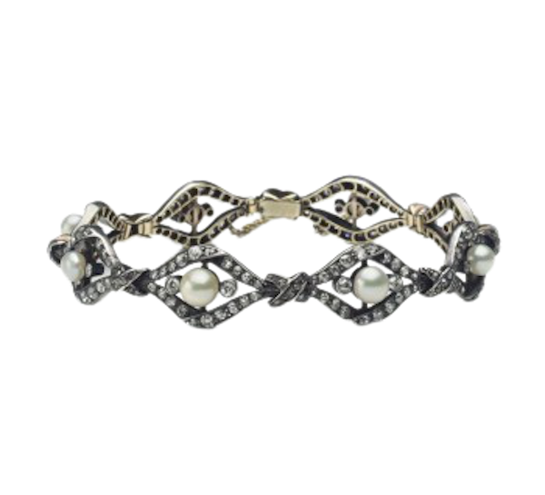 Antique Pearl Diamond and Silver Upon Gold Bracelet, Circa 1890 - image 1