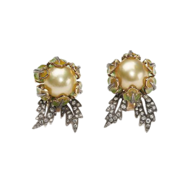 Yellow South Sea Pearl And Plique À Jour Enamel Earrings - image 1