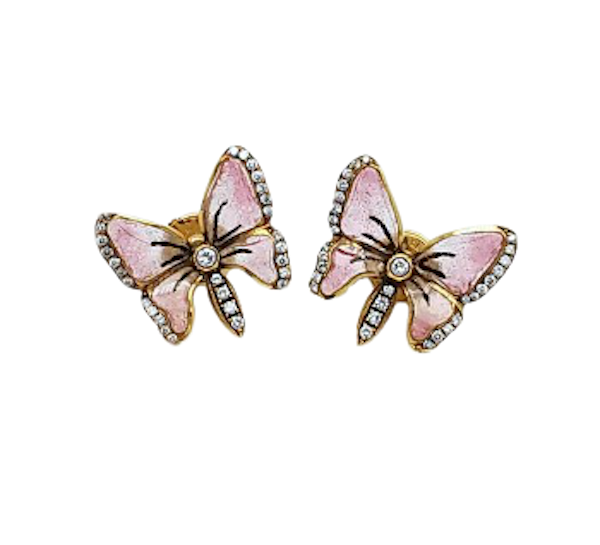 Moira Pink Plique À Jour Enamel, Diamond And Gold Butterfly Earrings - image 1