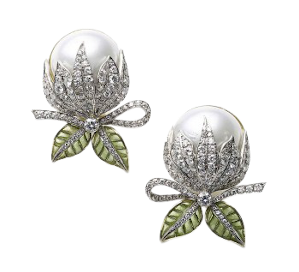 Mabe Pearl And Plique À Jour Enamel Bud Earrings - image 1