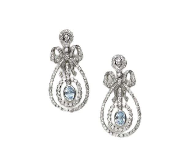 Modern Diamond, Blue Topaz And White Gold Drop Earrings - image 1