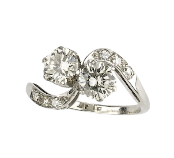 Art Deco Diamond and Platinum Crossover Ring, Circa 1935, 1.30ct - image 1
