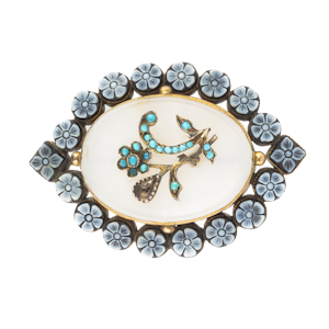 Belle Époque Chalcedony Turquoise Brooch | French 18ct Gold with Sardonyx & Diamonds | c.1880s