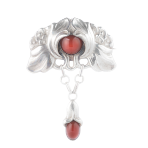 Silver Carnelian Brooch by Bernhard Hertz | Danish Skønvirke c.1919