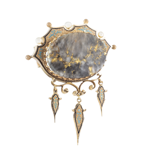 Belle Époque Enamel & Gold Quartz Brooch with Pearls | c.1910