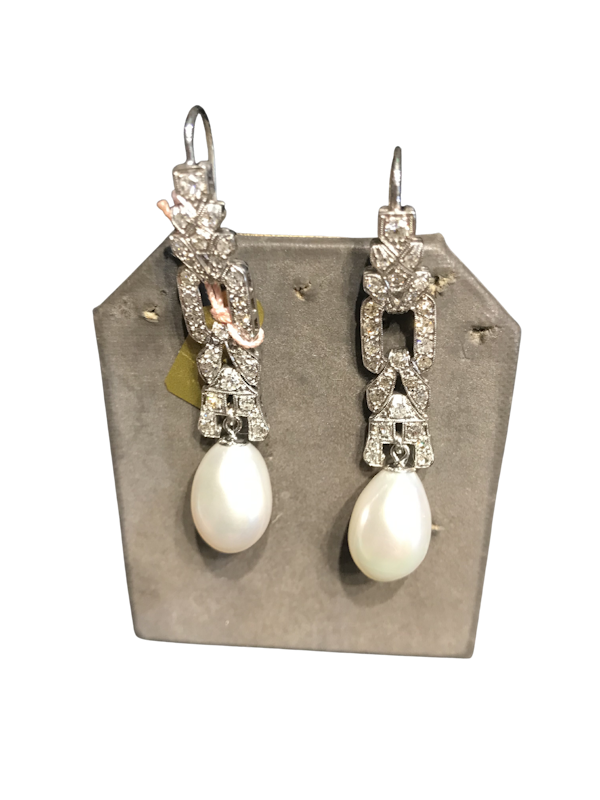Edwardian Diamond and Pearl Earrings - image 1