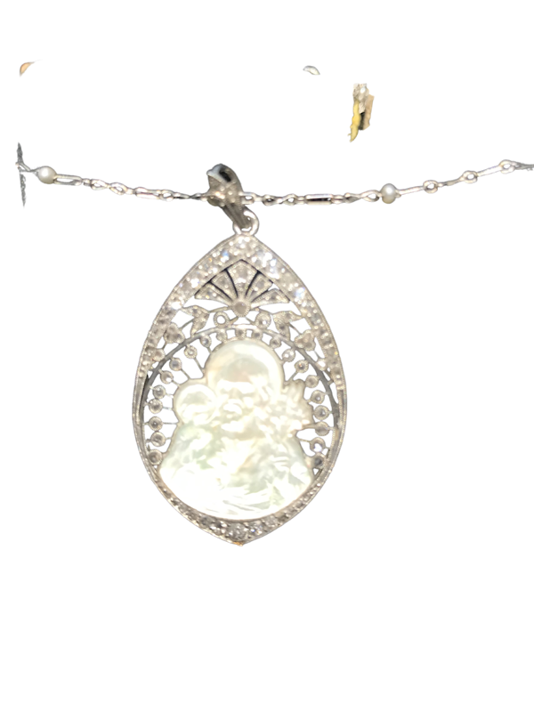 Edwardian Mother of Pearl and Diamond Pendant - image 1
