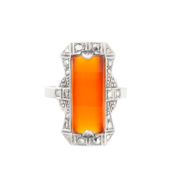 A Carnelian Marcasite Silver Ring - image 2