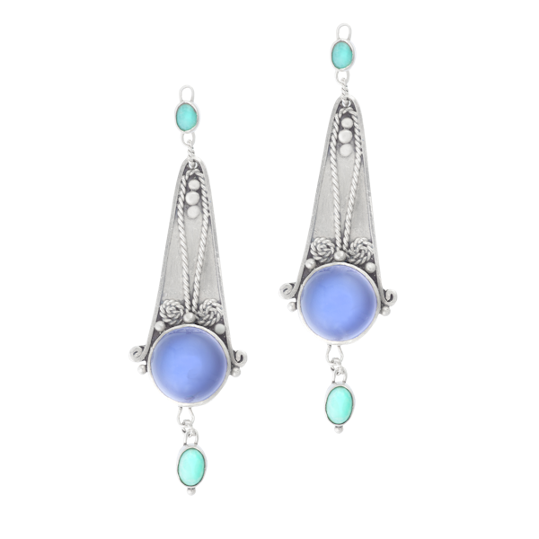 A Pair of Turquoise Chalcedony Silver Earrings - image 1