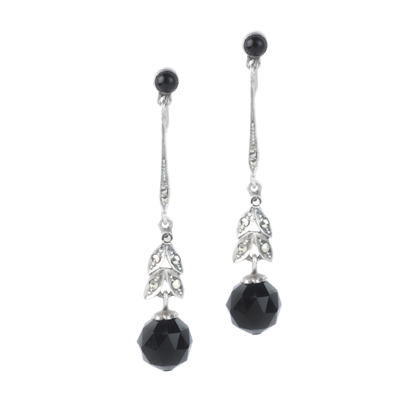 A Pair of Onyx Silver Earrings by Theodor Farhner - image 1