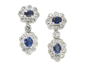 Sapphire And Diamond Cluster Drop Earrings