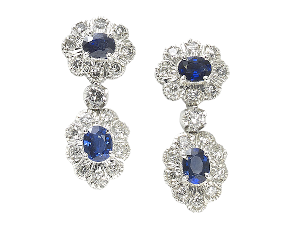Sapphire And Diamond Cluster Drop Earrings - image 1