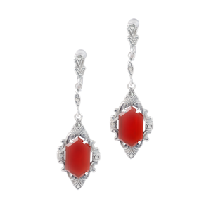 A Pair of Marcasite Carnelian Earrings