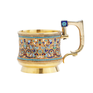 Russian silver gild and cloisonné enamelled tea glass holder, Moscow, c.1880