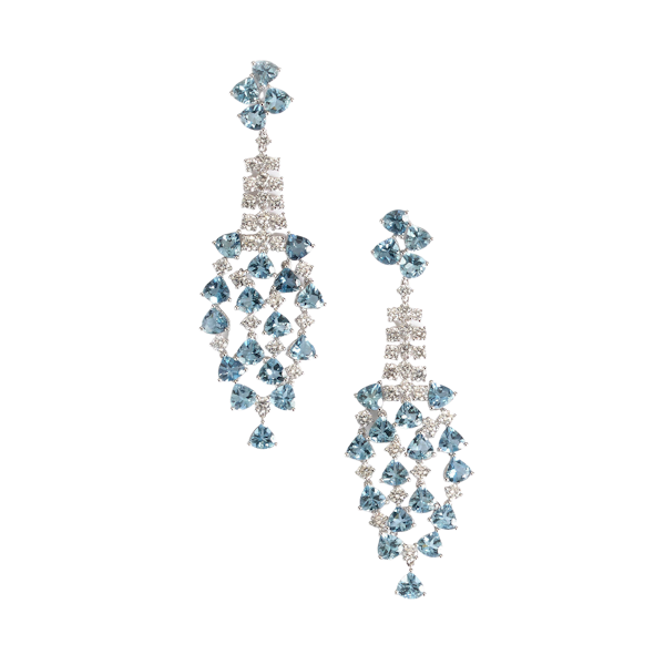 Modern Aquamarine Diamond and White Gold Chandelier Drop Earrings - image 1