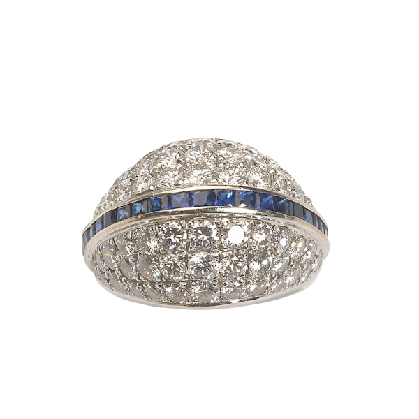 Vintage Sapphire and Diamond Bombé Cluster Ring - image 1