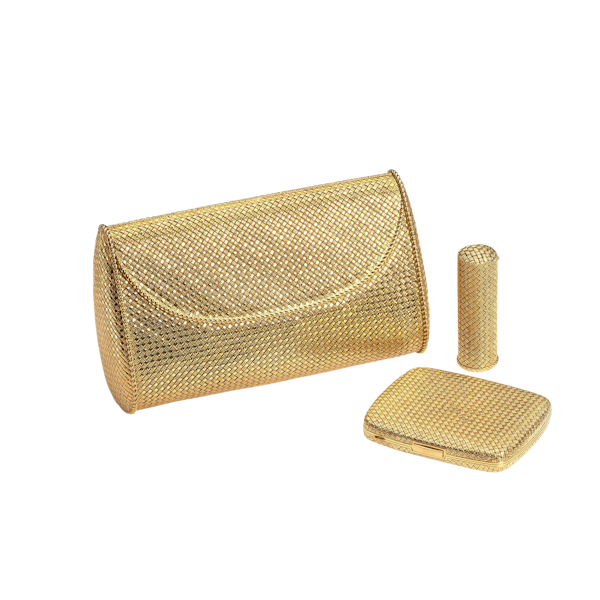 Vintage 18ct Gold Evening Suite of Bag, Compact Mirror and Lipstick Holder - image 1