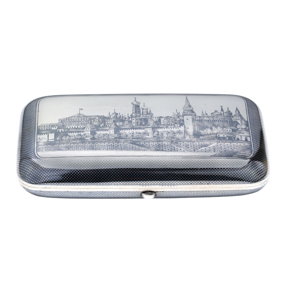 Russian silver and niello cigarette case, View of Kremlin, Moscow 1877 - image 1