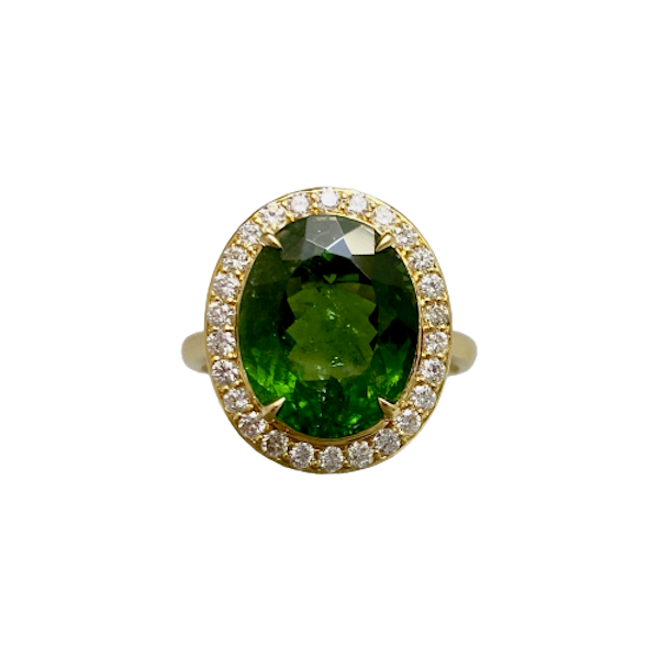 Green Tourmaline Diamond Cluster Ring in 18ct Gold date circa 1980, SHAPIRO & Co since1979 - image 1