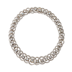 Modern Antique Style Old Cut Diamond And Silver Upon Gold Necklace, 47.94ct