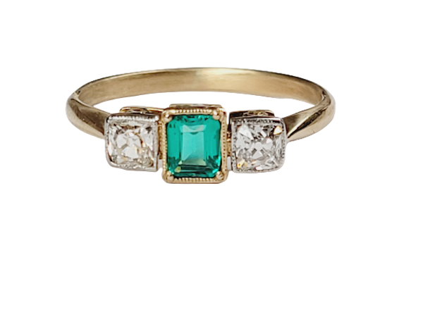 Antique emerald and diamond engagement ring sku 5286  DBGEMS Ltd - image 1