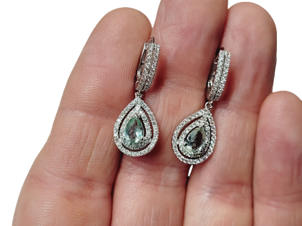 Pair of mint green beryl and diamond earrings sku 5277  DBGEMS Ltd - image 1