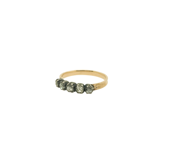 Old cut 5 stone diamond ring - image 1