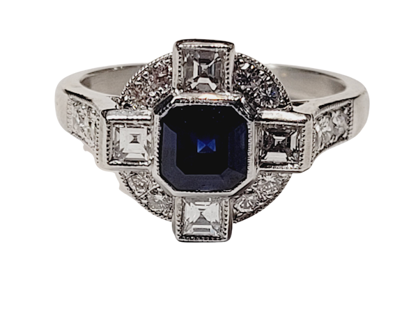 Art deco sapphire and diamond engagement ring skull 5302 DBGEMS - image 1