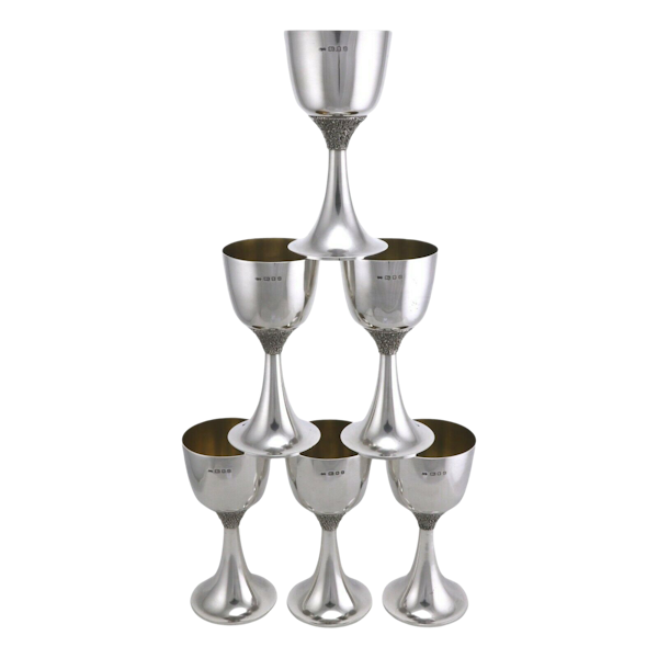 Sterling SILVER - Mid-Century Modern George Edward Grant - Set of 6 Wine Goblets - image 1