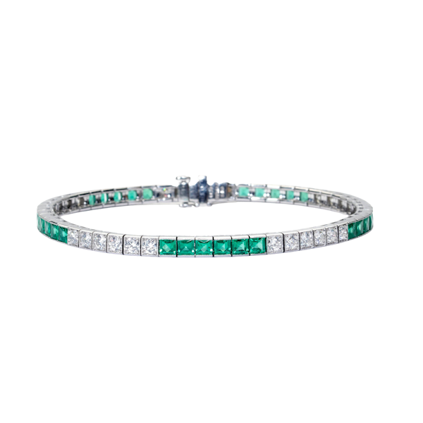 Modern Emerald 4.05ct Diamond 2.53ct and Platinum Line Bracelet - image 1
