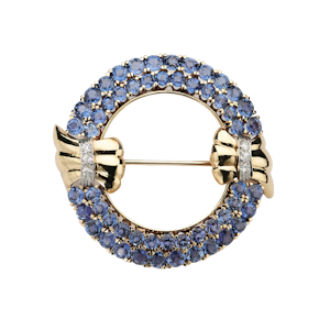 Vintage Montana Sapphire Diamond And Gold Brooch, Circa 1950