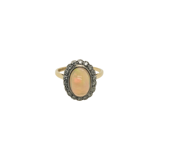 Opal and diamond set cluster ring - image 1