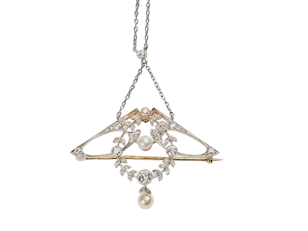 Art Nouveau diamond and natural pearl pendant/brooch sku 5375 DBGEMS - image 1