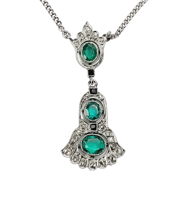 Antique emerald, onyx and diamond pendant sku 5373  DBGEMS - image 1