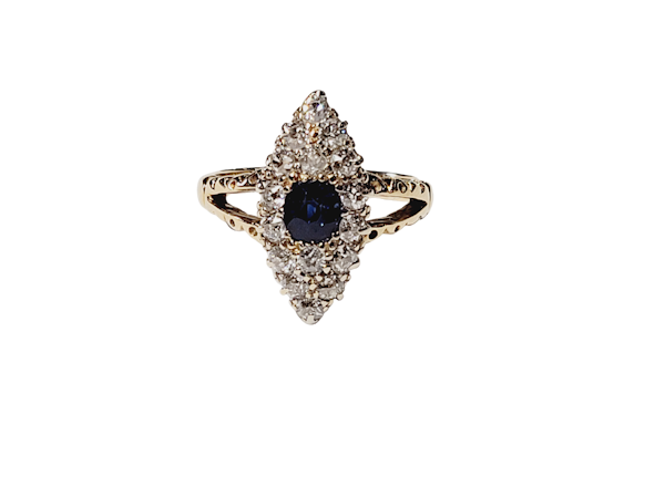 Antique sapphire and diamond marquise shaped ring sku 5408  DBGEMS - image 1
