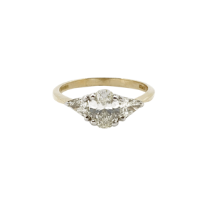 Oval and trillion diamond trilogy ring