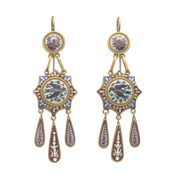 Antique Italian Micromosaic And Gold Earrings, Circa 1870 - image 1