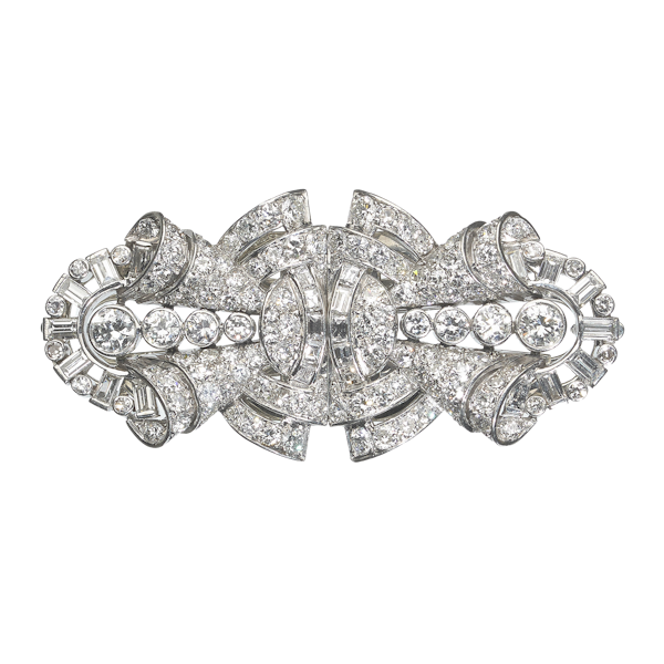Art Deco Diamond And Platinum Double Clip Brooch, Circa 1930 - image 1