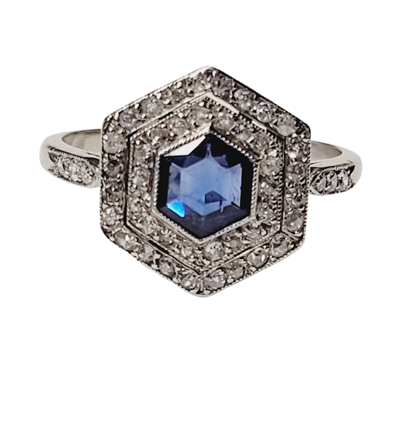 Rare hexagonal sapphire and diamond art deco engagement ring SKU: 5463 DBGEMS - image 1