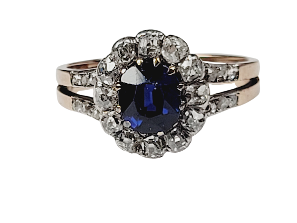 Antique French sapphire and diamond cluster ring SKU: 5467 DBGEMS - image 1