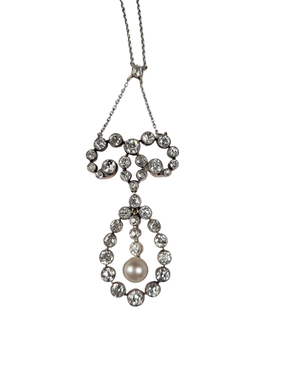 Antique natural pearl and diamond necklace SKU: 5441 DBGEMS - image 1
