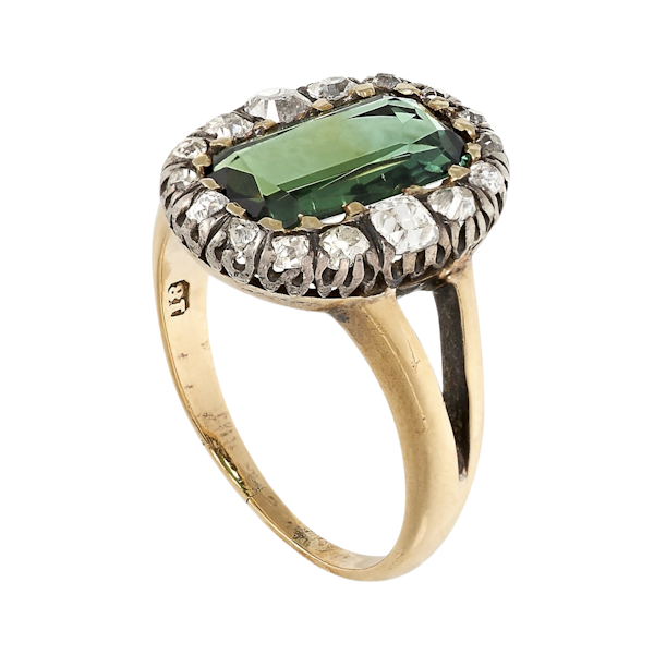 Antique Green Tourmaline and Diamond ring - image 1