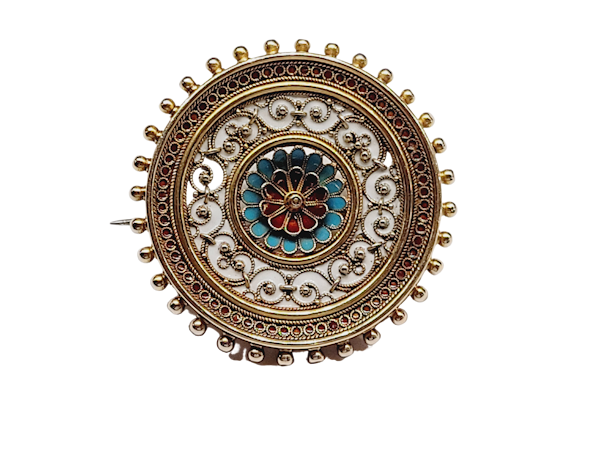 Etruscan revival enamel 18ct brooch SKU: 5489 DBGEMS - image 1