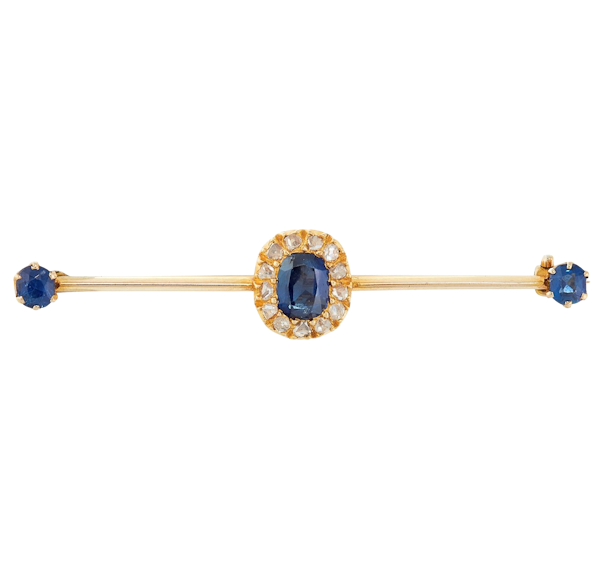Antique Sapphire & Diamond Bar Brooch - image 1