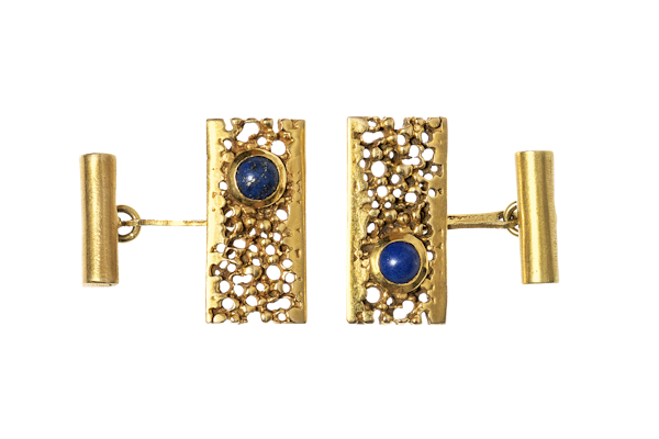 Retro Gold Openwork Cufflinks set with Lapis Lazuli - image 1