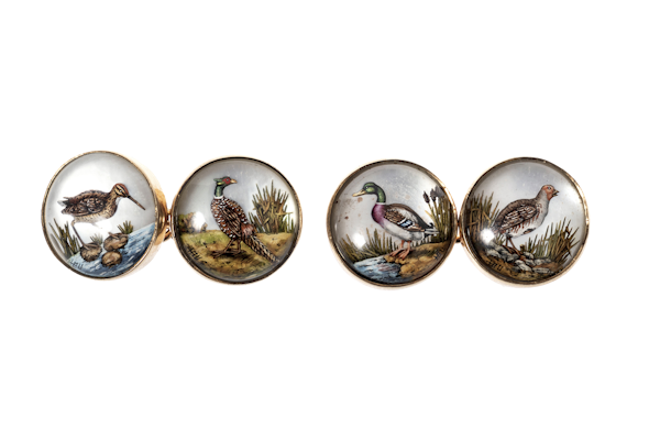Hand-Painted Game Bird Cufflinks in Essex Crystal & Gold - image 1