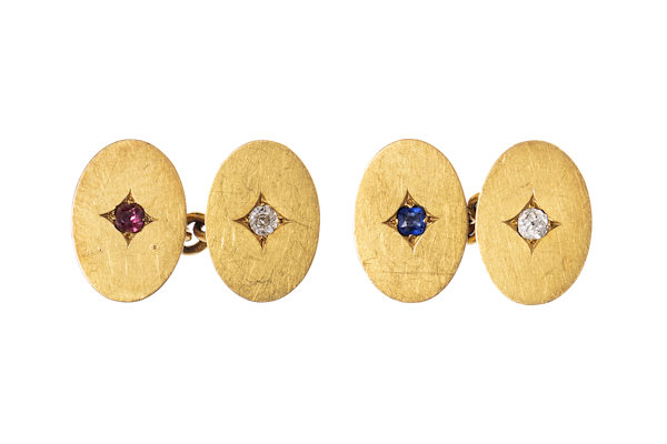 Antique Cufflinks with Diamonds, Sapphire & Ruby in Gold - image 1